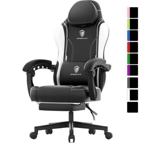 Dowinx - Gaming Chair with Pocket Spring Cushion, Ergonomic Computer Chair with Footrest and Lumbar Support for Office or Gaming - Black white-Front_Standard 
