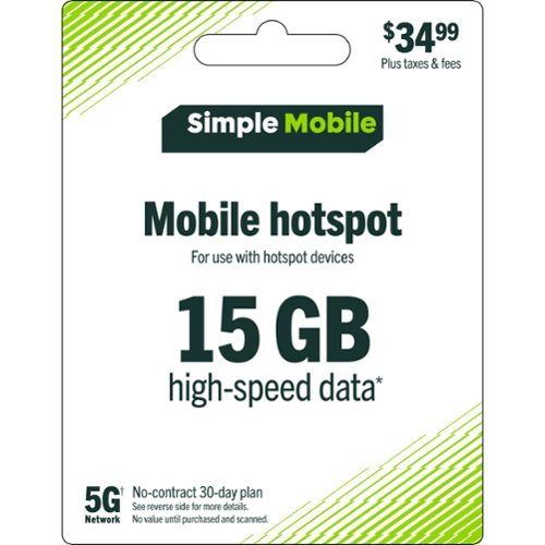 Simple Mobile - $34.99 Mobile Hotspot 15GB 30-Day Plan (Email Delivery) [Digital]-Front_Standard 
