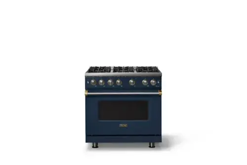 Front. Viking - Pro 5 Series 5.1 Cu. Ft. Freestanding Sealed 6 Burner Gas Convection Range - Damascus Gray w. Brushed Brass Trim - Slate Blue.
