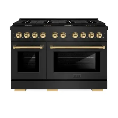 Front. ZLINE - ZLINE Autograph 48" Paramount Dual Fuel Black Stainless Range w/ Gold Accents (SDRBZ-48-G) - Black Stainless Steel.