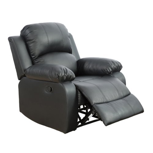 Bestier - Contemporary Leather Manual Recliner with Overstuffed Arm and Back - Black