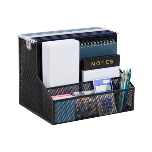 Mind Reader - Desktop Organizer, Vertical File Storage, Letter Size, Office, Metal Mesh, 12.15"L x 9.5"W x 9.5"H - Black-Front_Standard 