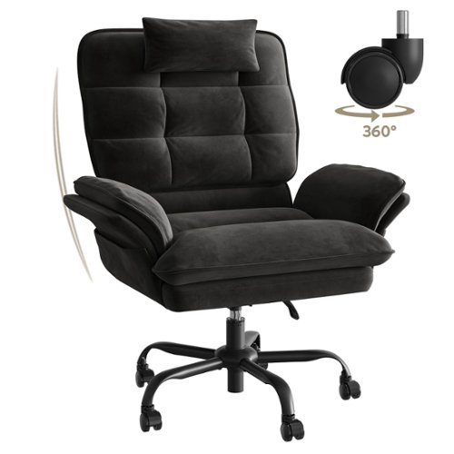 Bestier - Home Office Desk Chair with Ergonomic Headrest & Velvet Upholstery - Black-Front_Standard 
