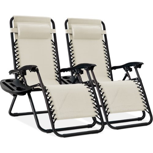Best Choice Products - Set of 2 Zero Gravity Lounge Chair Recliners for Patio, Pool w/ Cup Holder Tray - Ivory-Front_Standard 