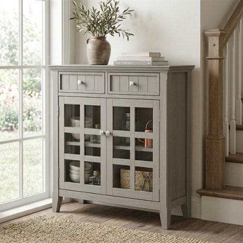 Simpli Home - Acadian Solid Wood 36 inch Wide Rustic Entryway Hallway Storage Cabinet - Fog Grey-Front_Standard 