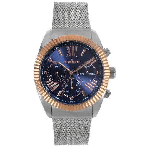 Peugeot - Men's 42mm Multi-Function Steel Mesh Watch - Blue-Front_Standard 