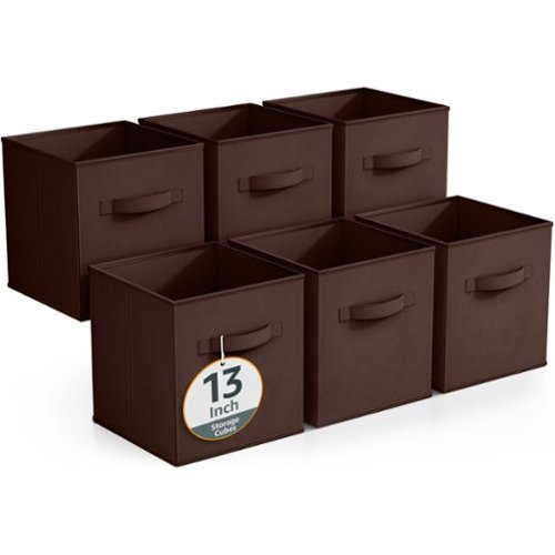 Sorbus - Fabric Storage Cubes - 6 Foldable Storage Bins for Organizing Pantry, Cubbies, Toy Box - Clothes Storage - Chocolate-Front_Standard 