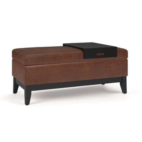 Simpli Home - Oregon Storage Ottoman Bench with Tray - Distressed Saddle Brown-Front_Standard 