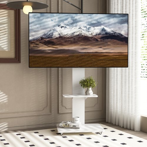 Chateau Abodes - Mobile TV Stand Cart for 32-75 inch TVs with Lockable Wheels & Shelf - White-Front_Standard 