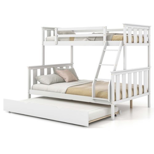 Costway - Twin Over Full Bunk Bed with Trundle Ladder Safety Guardrails 3-in-1 Beds - White-Front_Standard 