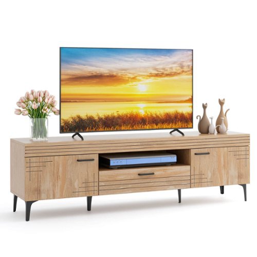 Costway - TV Stand for 65 Inch TVs Modern Entertainment Center with Drawer 2 Storage Cabinets - Brown-Front_Standard 