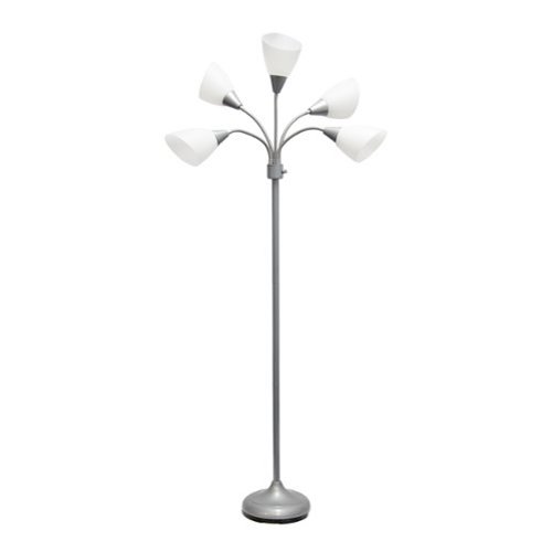 Simple Designs - 5 Light Adjustable Gooseneck Floor Lamp - Silver/White Shades-Front_Standard 