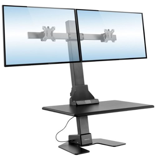 Mount-It! - Electric Sit-Stand Desk Converter with Dual Monitor Mount & Full Motion Adjustability for Ergonomic Workstations - Black-Front_Standard 