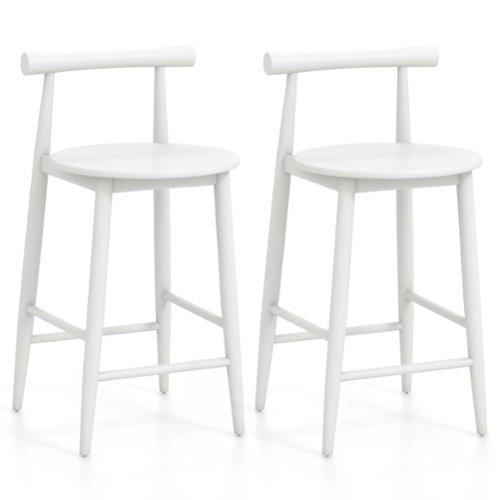 Costway Bar Chair Counter Height Stools Set of 2 with Acacia Wood Frame Supporting Legs - White