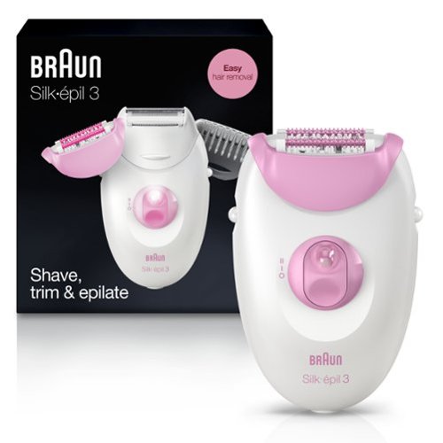 Braun  Silk-épil 3, Epilator for Women for Long-Lasting Hair Removal, White/Pink - White/Pink GLOBAL SHIPPING