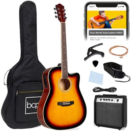 Best Choice Products - Beginner Acoustic Electric Guitar Starter Set 41in w/ Wood Cutaway Design, Gig Bag - Sunburst-Front_Standard 