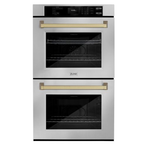 ZLINE - Autograph 30 in. 10 cu. ft. Built-In Double Wall Oven with Air Fry & Self Clean with Bronze Accents - Stainless Steel