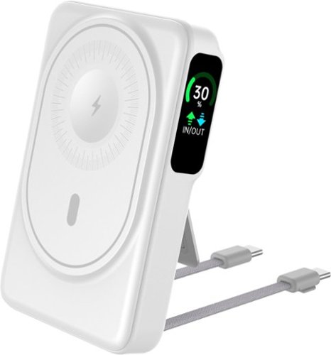 Energizer - 10,000mAh 22.5W Magnetic Wireless Qi/Qi2.0/MagSafe PowerBank, OLED Display, Apple Watch Charger, 2 Built in USB-C Cables - White-Front_Standard 