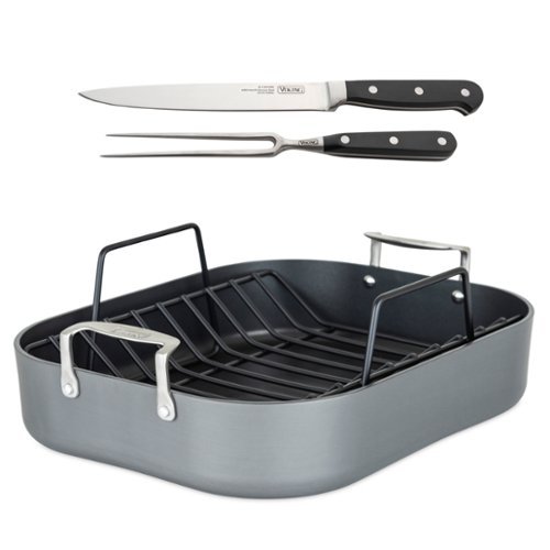 Viking - Hard Anodized Roasting Pan with Rack and Bonus Carving Set - Black-Angle_Standard 