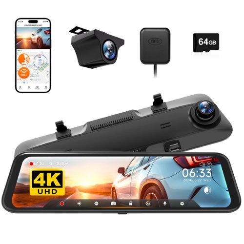 WOLFBOX - 4K+ 1080P Rear View Mirror Dash Cam, 5.8GHz Wifi, GPS, Parking Assistance, 12'' Touch Screen, WDR, 64GB Card test - Black-Front_Standard 