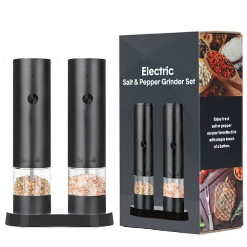 Giantpower - Electric Salt and Pepper Grinder Set of 2, Rechargeable Automatic with Storage Base - Black-Front_Standard 