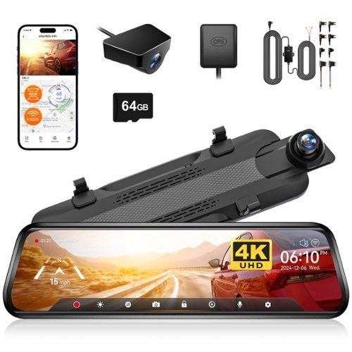 WOLFBOX - 4K/2.5K Mirror Dash Cam with 1080P Rear Dash Camera, 5.8GHz Wi-Fi, GPS, WDR Night Vision & 64GB Card, 24H Parking Mode - Black-Front_Standard 
