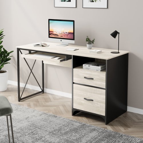 Bestier - Computer Desk with Keyboard Tray and Storage Drawers - 55" Wide - White-Front_Standard 