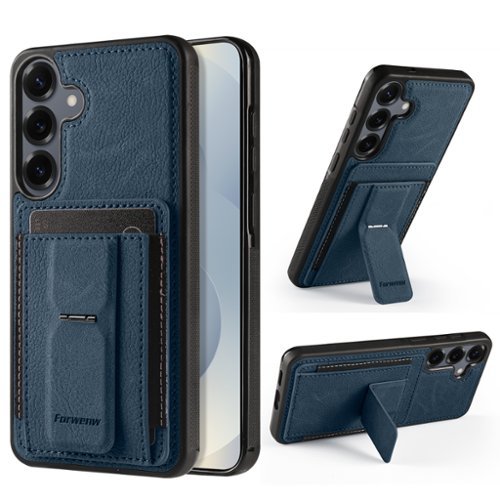 Dteck - Slim Card Holder Case for Samsung Galaxy S24+, Shockproof Wallet Protective Cover with Kickstand - Blue-Front_Standard 