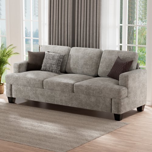 KERDOM - 85'' Wide Chenille 3 Seat Sofa Couch for Living Room, Deep Seat, Upholstered Sectional Convertible Sofa, 900lbs Capacity - Gray-Front_Standard 