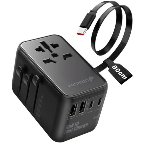 Fosmon - European Travel Plug Adapter, Travel Power Converter, Worldwide Charger USB Type C, Universal Travel Adapter 35W - Black-Front_Standard 
