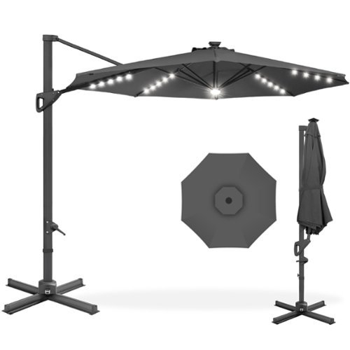 Best Choice Products - 10ft 360-Degree Solar LED Lit Cantilever Patio Umbrella, Outdoor Hanging Shade - Gray-Front_Standard 