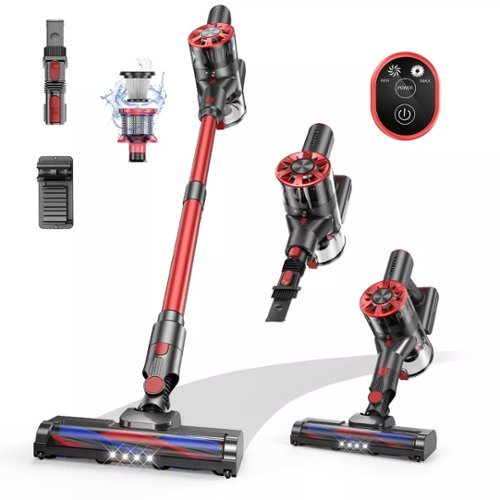 Teendow - V12 Cordless Stick Vacuum, Lightweight, 40-Minute Runtime, Ideal for Pet Hair, Carpet & Hard Floors - Red-Front_Standard 