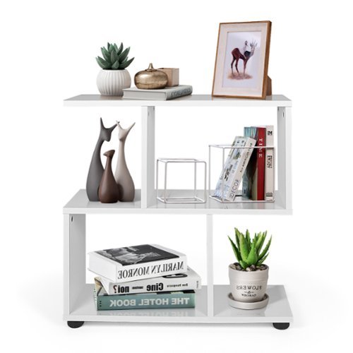 Costway - 2-Tier Bookshelf S Shaped Bookcase Storage Rack Display Shelf w/Thick Foot Mats - White-Front_Standard 