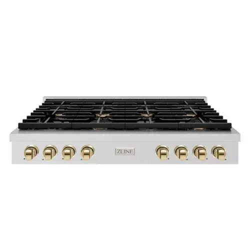 Front. ZLINE - ZLINE 48 in. Autograph Paramount Gas Rangetop w/ 8 Burners & Champagne Bronze Accents (SRTZ-48-G) - Stainless Steel.