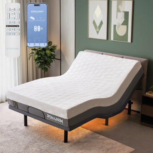 Renanim - SF Full Adjustable Bed with 10" Cooling Gel Memory Foam Mattress, Massage, Zero Gravity Electric Bed - Gray-Front_Standard 