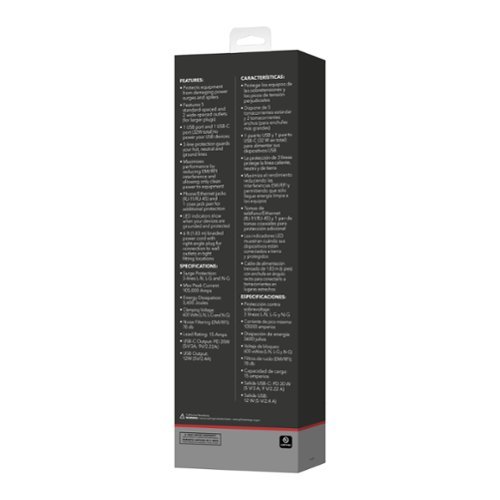 Rocketfish™ 7-Outlet/1-USB-C/1-USB 3,600 Joules Surge Protector - Black BUY IN DUBAI