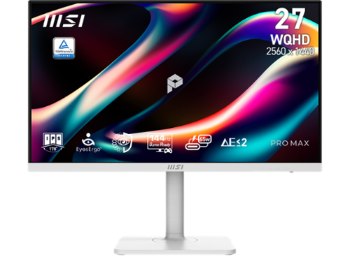 MSI - 27" QHD 144Hz USB-C Monitor with HDR, Adaptive Sync, and Adjustable Stand - White-Front_Standard 