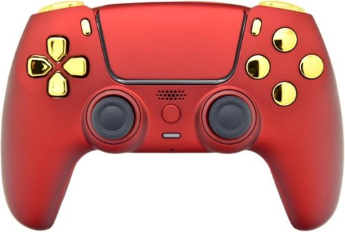 Custom Controllerzz - Custom Wireless Controller for PS5 - Red & Gold Chrome Inserts-Front_Standard 