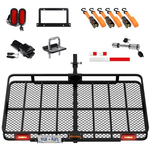 Mockins - 72 in. x 36 in. x 6 in. Trailer Hitch Cargo Carrier w/ Rear Lights, License Plate Holder and Hitch Carrier Accessories-Front_Standard 