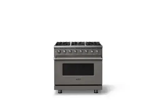 Front. Viking - 36 in. Wide 6 Burner Pro 5 Series 5.6 Cu. Ft. Freestanding Sealed LP Dual Fuel Convection Range - Damascus Gray - Damascus Gray.