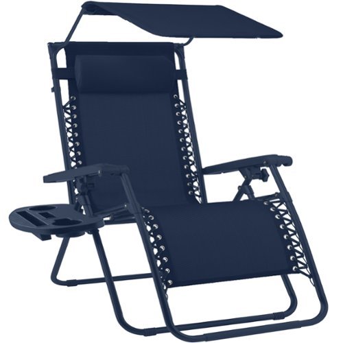 Best Choice Products - Folding Zero Gravity Recliner Patio Lounge Chair w/ Canopy Shade, Headrest, Tray - Navy-Front_Standard 