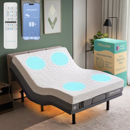 Renanim - SF Queen Adjustable Bed with 14" Cooling Gel Memory Foam Mattress, Massage, Zero Gravity Electric Bed - Gray-Front_Standard 