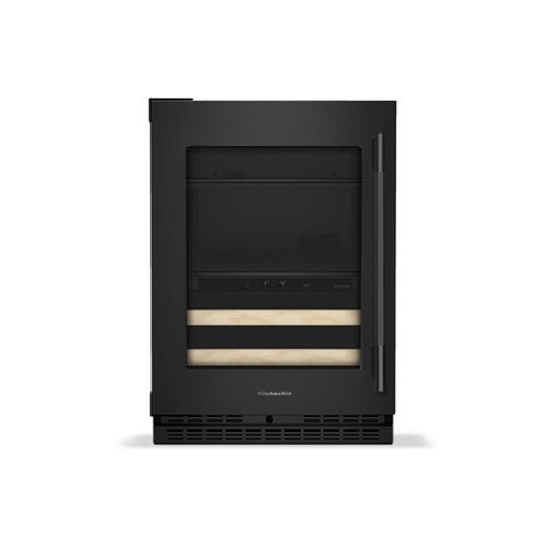 KitchenAid - 24" Beverage Center with Glass Door and Wood-Front Racks - Black Ore-Front_Standard 