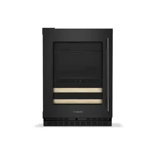 Front. KitchenAid - 24" Beverage Center with Glass Door and Wood-Front Racks - Black Ore.