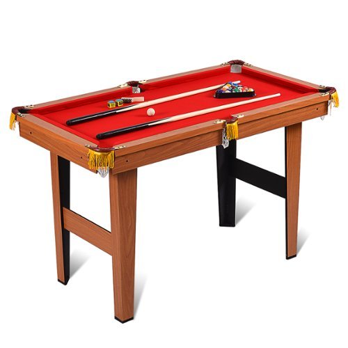 Costway 48'' Mini Table Top Pool Table Game Billiard Set Cues Balls Gift Indoor Sports - Brown+Red BUY IN MIDDLE EAST
