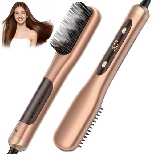 Teendow - Upgraded Steam Hair Straightener Brush, 3-in-1 Steam Heating & Straightening Brush with Enhanced Hair Protection - Orange-Front_Standard 