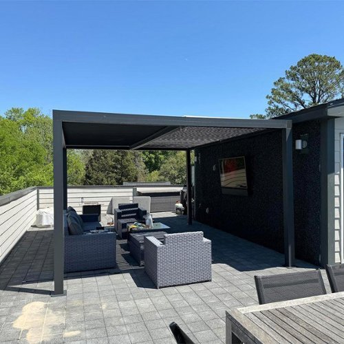 PURPLE LEAF - Louvered Pergola Outdoor Gray Aluminum Pergola with Adjustable Roof for Deck Backyard Garden Hardtop Gazebo - Not provided-Front_Standard 