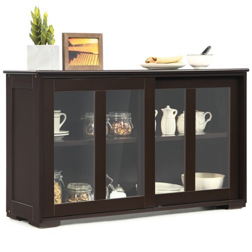 Costway Kitchen Storage Cabinet Sideboard Buffet Cupboard w/ Sliding Door - Brown