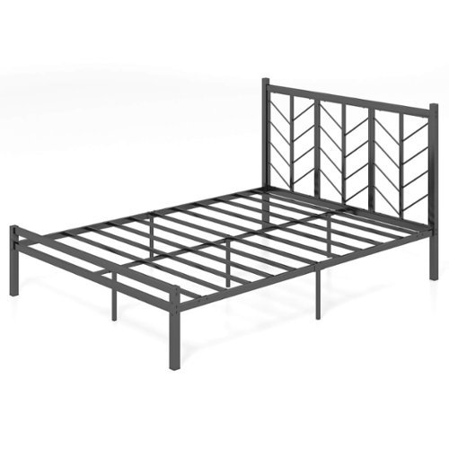 Costway - Queen Size Platform Bed with Headboard 11.5" Under Bed Storage Easy Assembly - Black-Front_Standard 