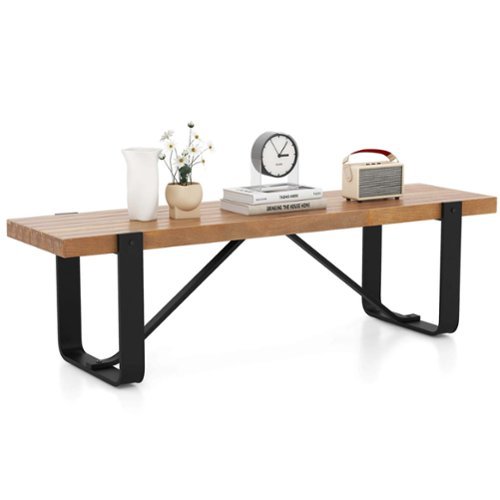 Costway 60" Long Hallway Bench Entryway Bench with Metal Frame Farmhouse Wooden Shoe Rack - Natural